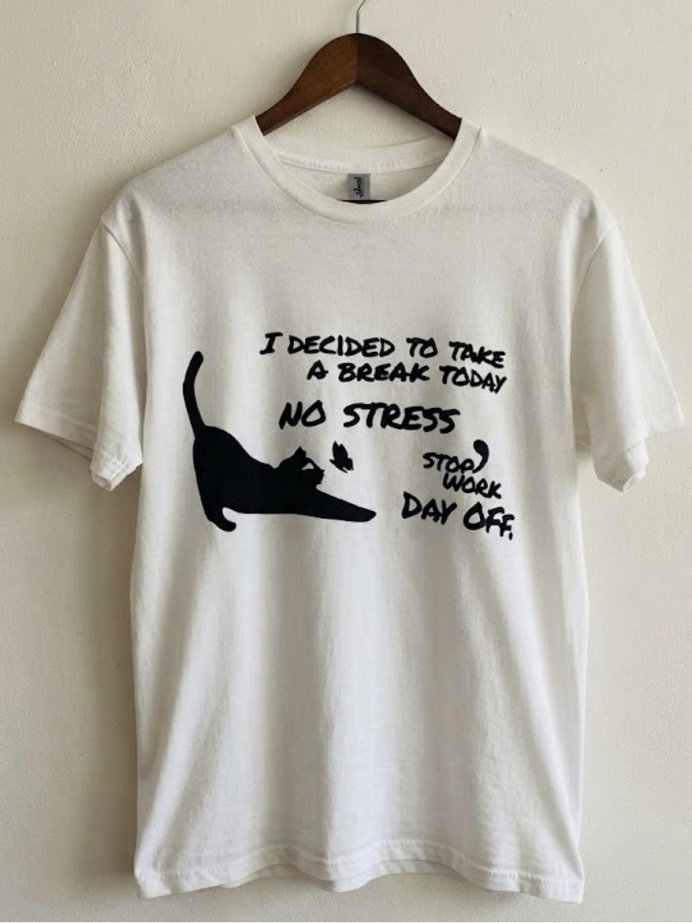Gildan White Short Sleeve Tee with Black Cat Graphic | Unisex Shirt